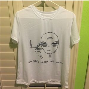 Edgy alien with cigarette tee shirt